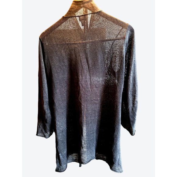 Eileen Fisher Open Front Black Cardigan Sweater Weaved Linen Size M - Picture 3 of 7
